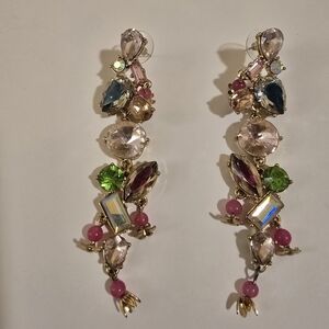 Betsey Johnson Gold-Tone Multi-Crystal Linear Drop Earrings